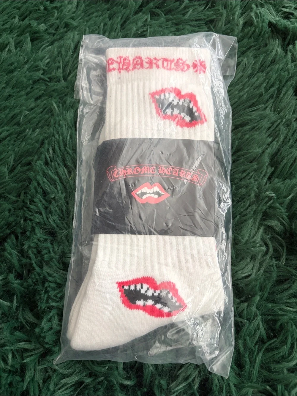 White And Pink Chrome Heart Socks